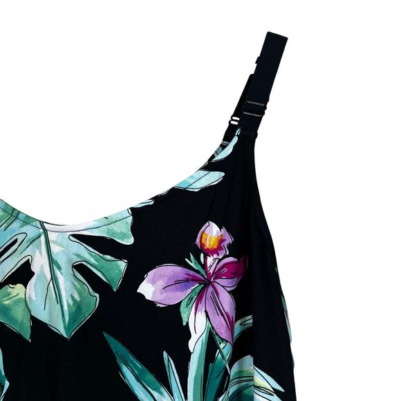 NWT Lilac & London Tank Top Womens 1X Black Tropical Floral V-Neck Hawaiian - Picture 2 of 5